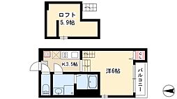 ラピスラズリ 2階1Kの間取り