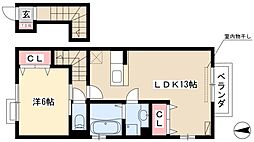 メゾン　ヒマワリ 2階1LDKの間取り