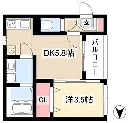 ハーモニーテラス百船町 2階1DKの間取り
