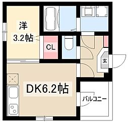 尾頭橋レジデンス 1階1DKの間取り