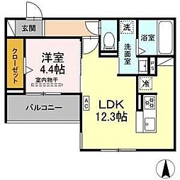 Flegley 3階1LDKの間取り