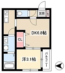 ハーモニーテラス押木田町 1DKの間取図画像