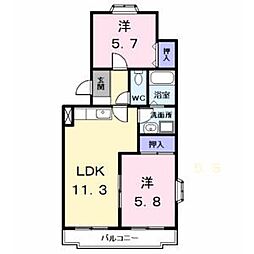 グリーンハイツはとり 3階2LDKの間取り