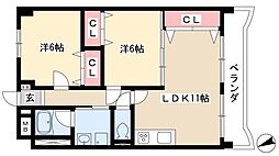 上高畑コーポ丸万 4階2LDKの間取り
