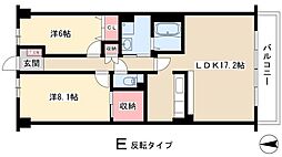 ソーラスフロント富船 13階2LDKの間取り