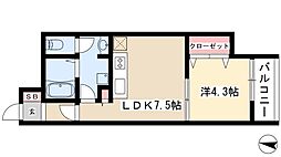 さくらHills　ARAKO 6階1LDKの間取り