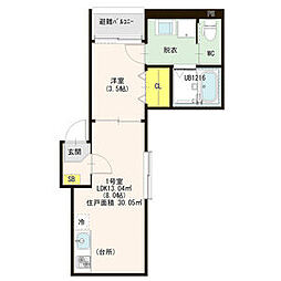 ハーモニーテラス松葉町VI 1階1LDKの間取り