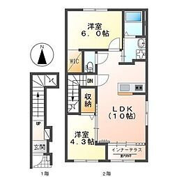 ドエル・ルピナス 2階2LDKの間取り