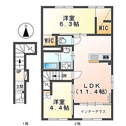 ドエル・カルミア 2階2LDKの間取り