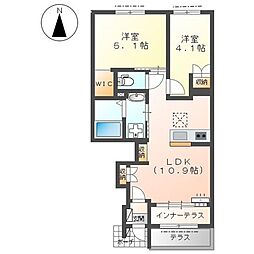 ドエル・カルミア 1階2LDKの間取り