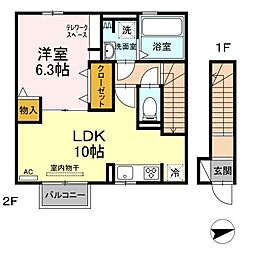 テディハウス大治 2階1LDKの間取り