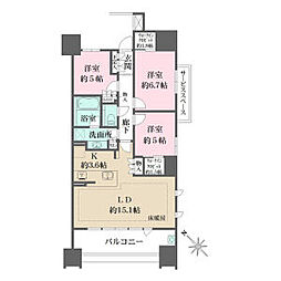 ザ・パークハウス名古屋ディライトスクエア 5階3LDKの間取り