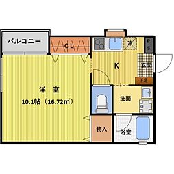 プロパティー城西 3階1Kの間取り