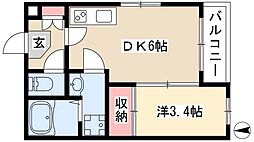 ハーモニーテラス児玉IV 3階1DKの間取り