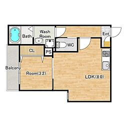 ジーメゾン名古屋牛立オーク 2階1LDKの間取り