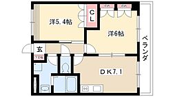 North　river 2階2DKの間取り