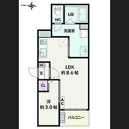 Jack hosokomeI 1LDKの間取図画像