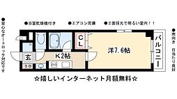 C&Mノリタケ 1Kの間取図画像