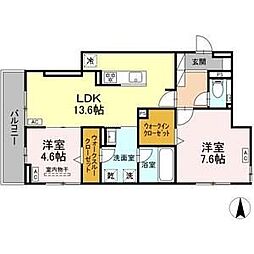 セレスティア草薙町 2LDKの間取図画像