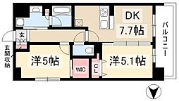 プレサンスロジェ金山ミッドゲート 2DKの間取図画像