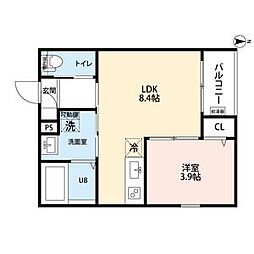 シャンブル高畑 1LDKの間取図画像