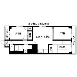 シーズンコート上小田井西2 3DKの間取図画像