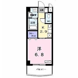プラシード幸 1Kの間取図画像