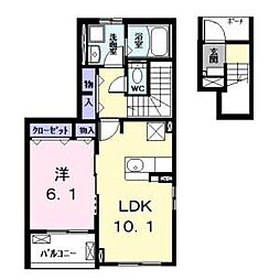 ハピネス 1LDKの間取図画像