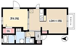 エールコート 1LDKの間取図画像