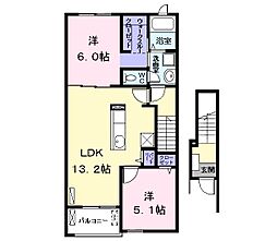 グランシュールWEST2 2LDKの間取図画像