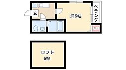 カーメル 2階1Kの間取り