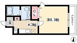 HK2　east 3階1Kの間取り