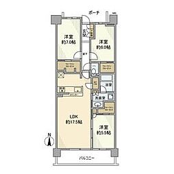 メガシティテラス2棟 2階3LDKの間取り