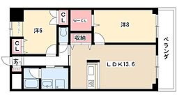 MYM千代田 6階2LDKの間取り