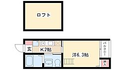 villa志賀本通 2階1Kの間取り