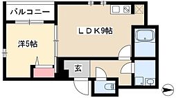 MOVE山王WEST 2階1LDKの間取り