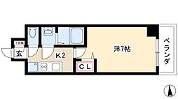 クラシタイヤー新栄 6階1Kの間取り