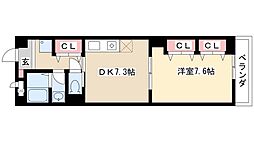 センチュリーパーク八熊 7階1DKの間取り