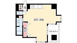 カスタリア伏見 4階ワンルームの間取り