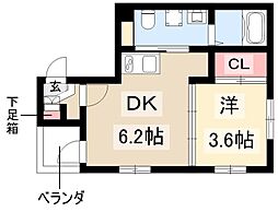 ハーモニーテラス千種VII 1階1DKの間取り