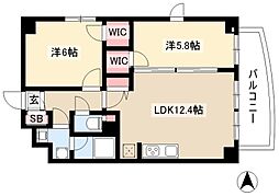 アクアブルー 7階2LDKの間取り