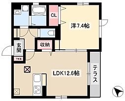 シャルム・ヴィアーレ 1階1LDKの間取り