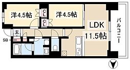 プレサンス名駅南ブリエ 6階2LDKの間取り