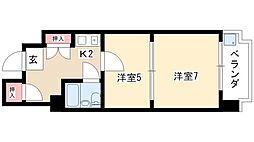 プリンセス新栄 4階2Kの間取り