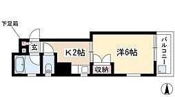 スクエア橘 3階1Kの間取り