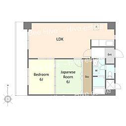 薬師寺ビルヂング 7階2LDKの間取り