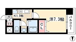 アレーズカシェート 6階1Kの間取り