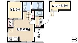 ハーモニーテラス上石川町 2階1LDKの間取り