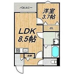 LECOCON中村 1階1LDKの間取り