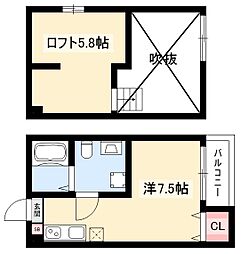シャンティ中島 1階ワンルームの間取り